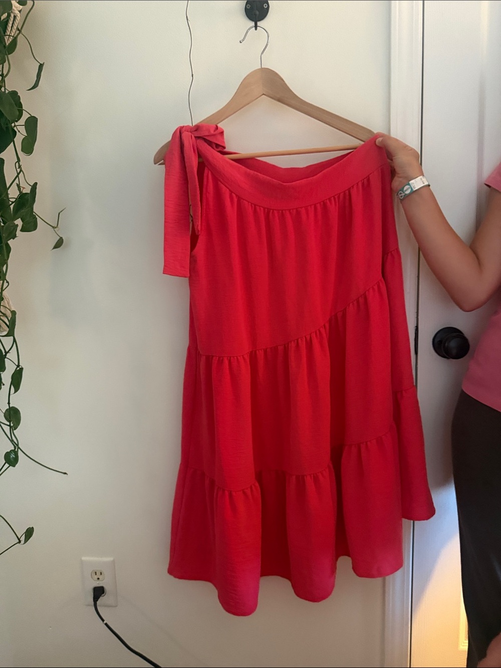 Bright Coral One-Shoulder Tiered Dress